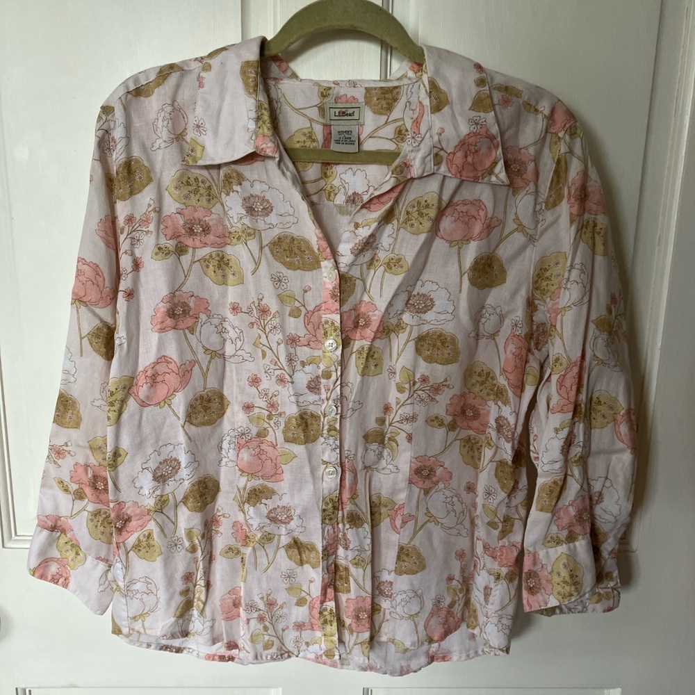 Linen button down shirt LL Bean sz L